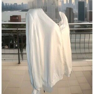 Adrianna Papell Cream Button Up Cardigan Billowy Puff Sleeves Layering Piece OS